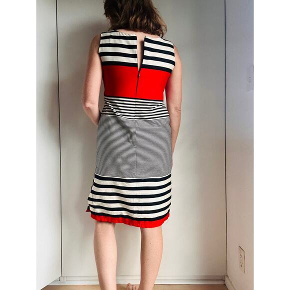 Vintage 80s does 60s Mod Mini Dress Striped Minimalist Black/White Size S/6 - Picture 7 of 11